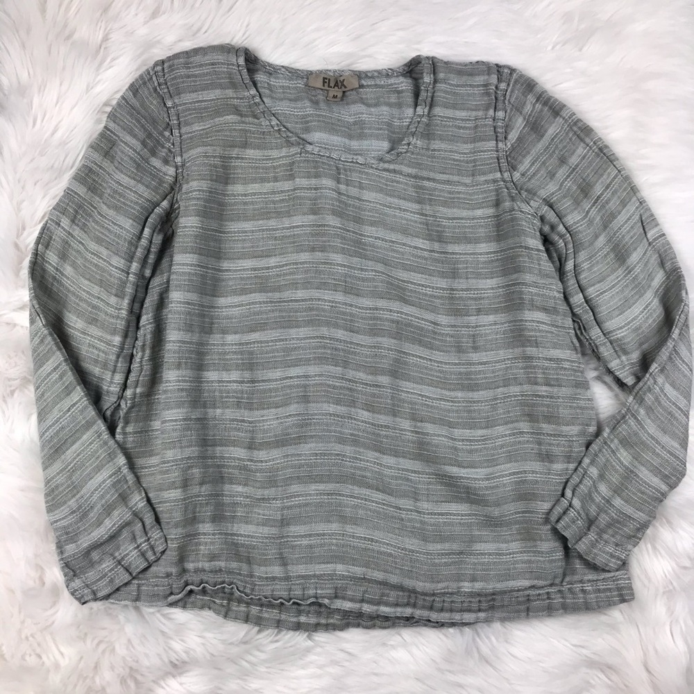 Flax Light Green/Brown Linen Top, Size M